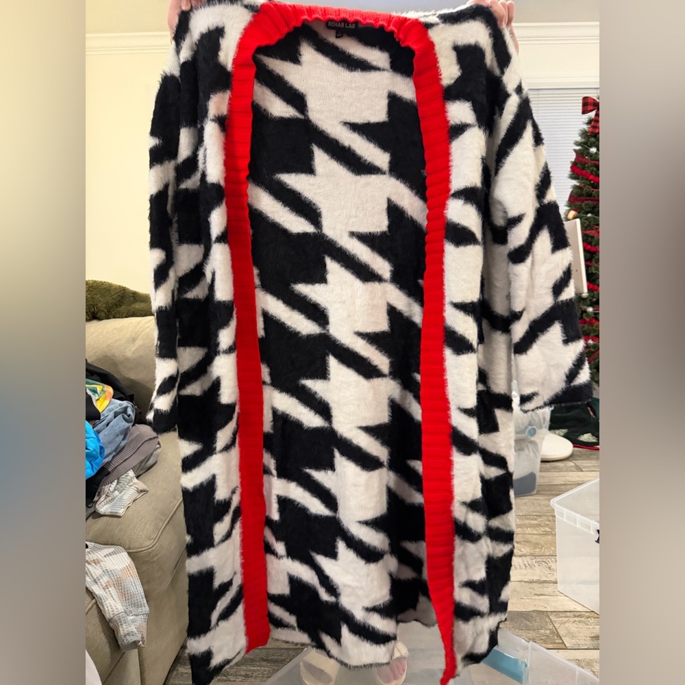 Maxi cardigan sweater Black and White